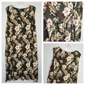Vintage PENNINGTON Khaki Exotic Tropical Floral Front Button Dress